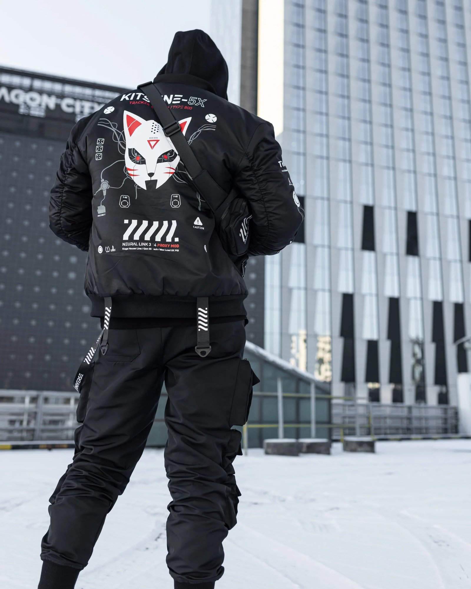 Kitsune-5X Black Bomber Jacket 3