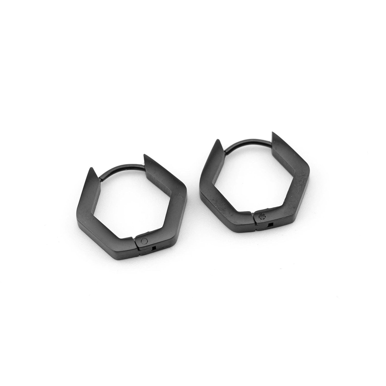 Hexagon Black Stainless Steel Earrings 2