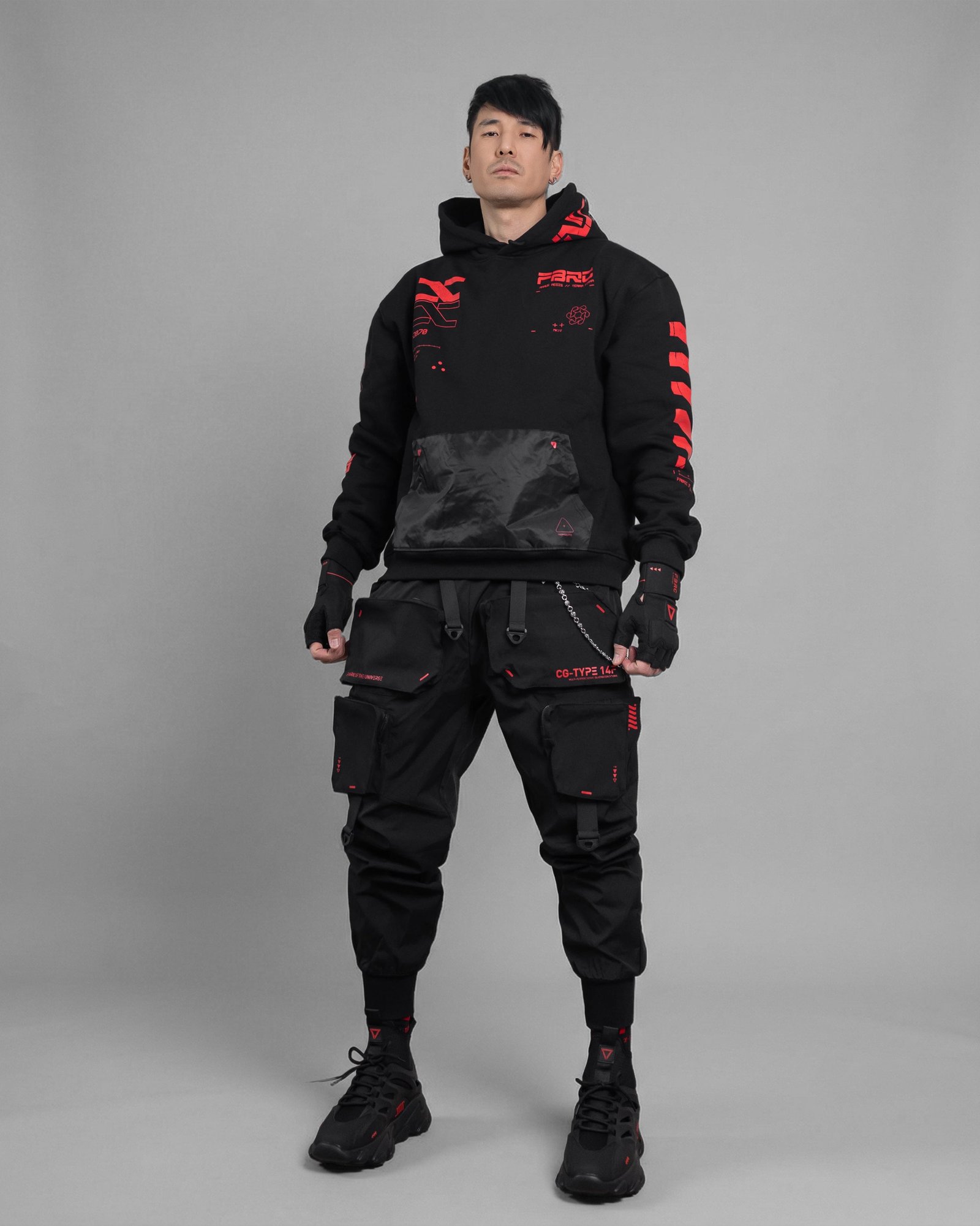 Y-2070 Black Red Hoodie 3