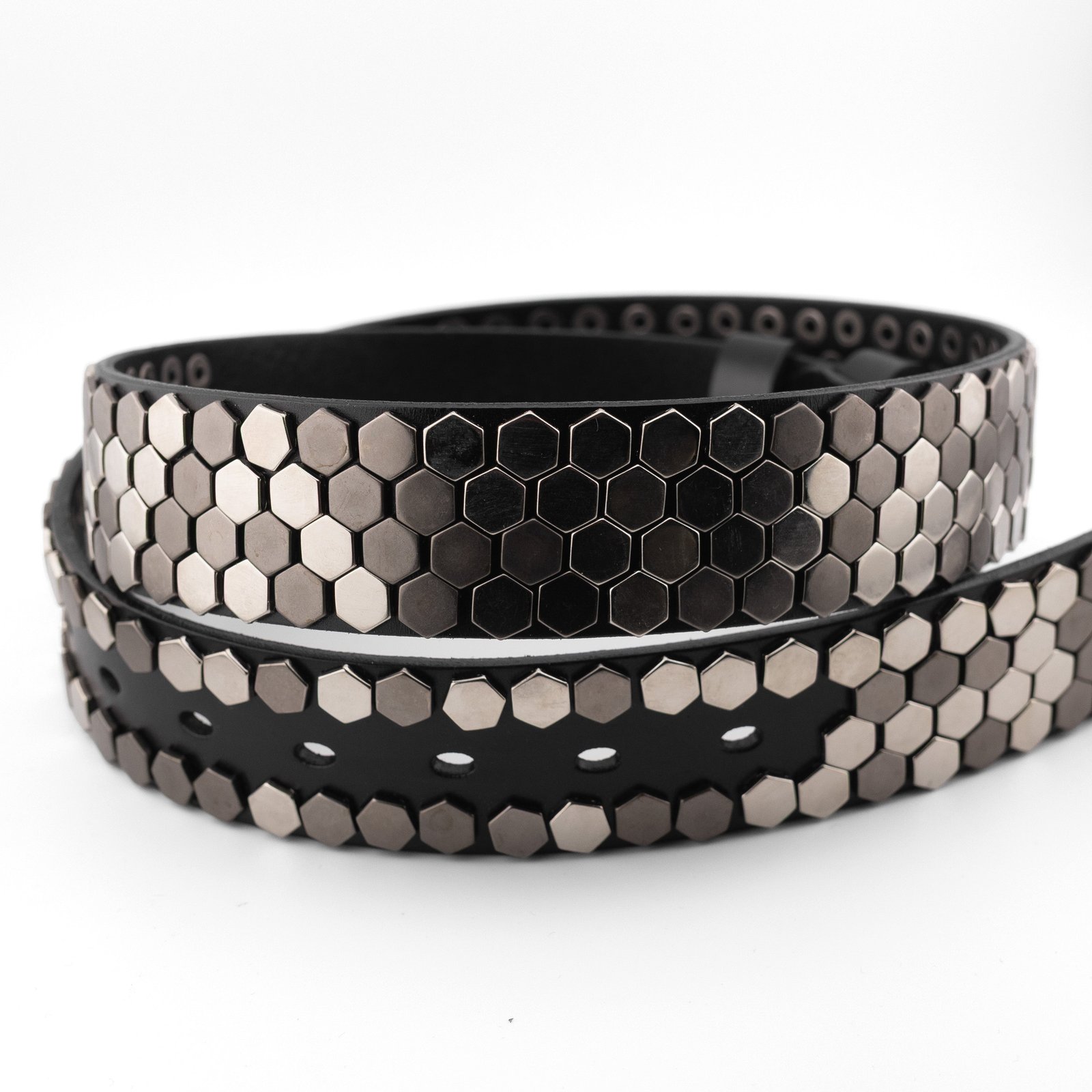 Hexagon Studded Black Leather Belt 2